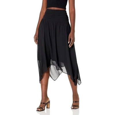 Karl Lagerfeld Paris Black Sharkbite Hem Chiffon High Waist Midi Skirt Size 4 - Image 1 of 4