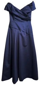 Vestido de noche Victor Costa para mujer talla 16 azul marino con sobrepelliz fuera del hombro línea A - Imagen 1 de 14