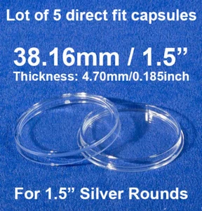 5 Direct Fit Coin Safe Kapseln 38 mm für 1,5 Zoll Silber Runde / Europäische Münzen  - Bild 1 von 6