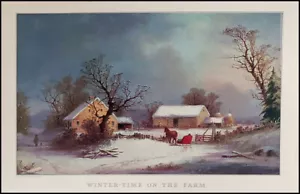 Vintage 1960 Currier & Ives Travelers Litho Print April: Wintertime On The Farm - Picture 1 of 3