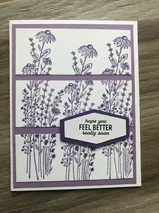 Card Set Of 4 Stampin Up Dragonfly Garden FEEL BETTER Purple Flowers - Picture 1 of 2