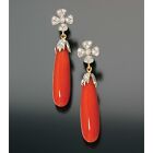 30x8 Drop Cut Simulated Orange Coral Dangle Earrings 14k Yellow Gold Plated