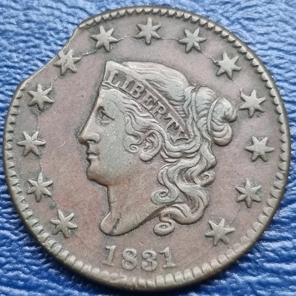 Moneda de cobre cabeza de corona 1831 centavo grande 1 c alto grado XF TROQUELADO CLIP #71497 Foto 1 de 2