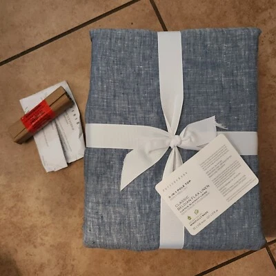 NEW Pottery Barn Belgian Flax Linen 50" x 108" BLACKOUT drape Chambray Blue - Image 1 of 4