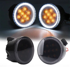 Front Turn Signal Light DRL w/Halo Angel Eyes Fit for Jeep Wrangler JK 2007-2018 - Picture 1 of 10