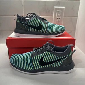 Nike Roshe Two Flyknit Running Shoes Volt Blue Dark Gray Men’s 9-13 844833-004 - Picture 1 of 8