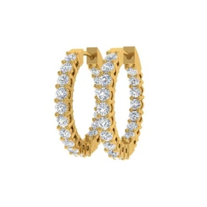 1.18 Ct Lab Grown CVD Round Cut Diamond Hoop Earrings 18k Yellow Gold Clip On - Picture 1 of 6
