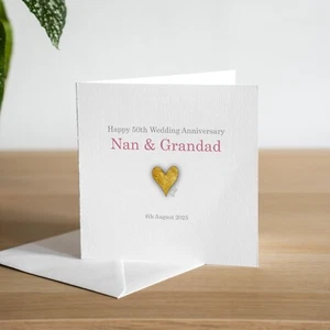 Tarjeta de 50 aniversario de boda dorada personalizada hecha a mano para su esposo esposa - Imagen 1 de 3