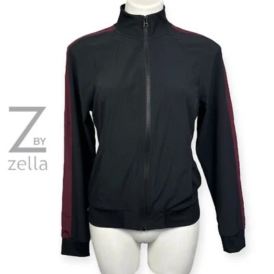 Z by Zella Womens Track Bomber Lightweight Full Zip Jacket Black Burgundy XS - Image 1 of 4
