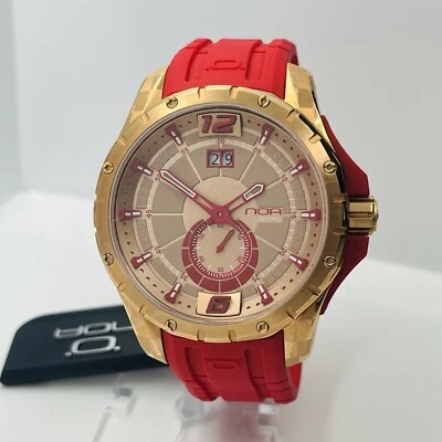 NOA 356 Reloj Hombre Cuarzo Oro Rosa Cristal Zafiro 44mm Rojo Hecho en Suiza Foto 1 de 4