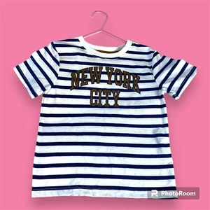 H&M New York City T-Shirt Off White With Blue Striped Unisex 2-4 Years - Picture 1 of 6