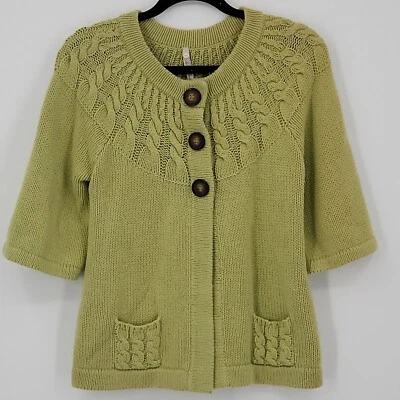 Cárdigan Para Mujer Verde Tejido con Cable Botones Bolsillos Informal Cottagecore Boho Grande Foto 1 de 4
