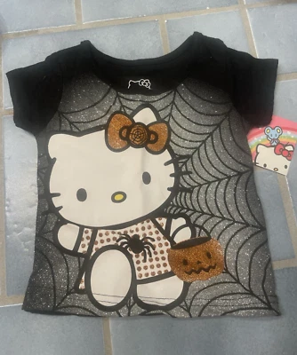 Camiseta Hello Kitty Negra Niña Halloween Manga Corta Gráfica Talla 12m Nueva Brillante Foto 1 de 4