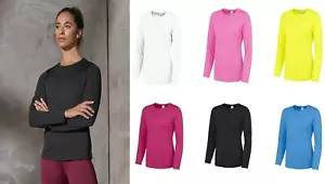 AWDis Womens Long Sleeve T Shirt Quick Dry Wicking Sports Running Gym Top - Picture 1 of 15