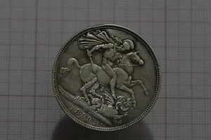 🧠🇬🇧 UK GB CROWN 1899 SILVER VICTORIA LXII SCARCE SHARP DETAILS B73 #264 - Picture 1 of 2