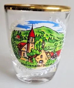 Vintage Germany Herrenalb / Schw. Souvenir Gold Rim Clear Shot Glass VGC - Picture 1 of 3