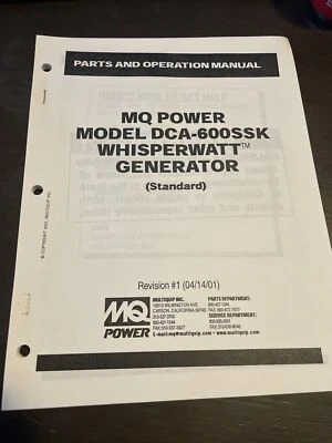 MQ Power DCA-600SSK Multiquip Generator Operation Book Parts Manual Service Shop - Image 1 of 4