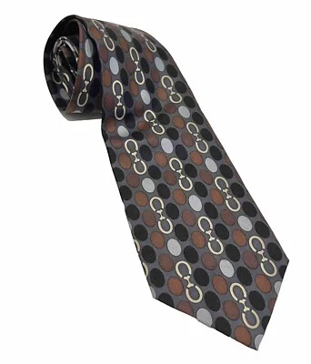 Men’s Gucci Gray Navy Horsebit Oval Stripe Silk Satin Designer Neck Tie VGC - Image 1 of 4