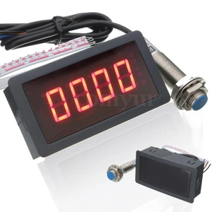 Red LED 4 Digital Tachometer RPM Speed Meter + NPN Hall Proximity Switch Sensor - Picture 1 of 8