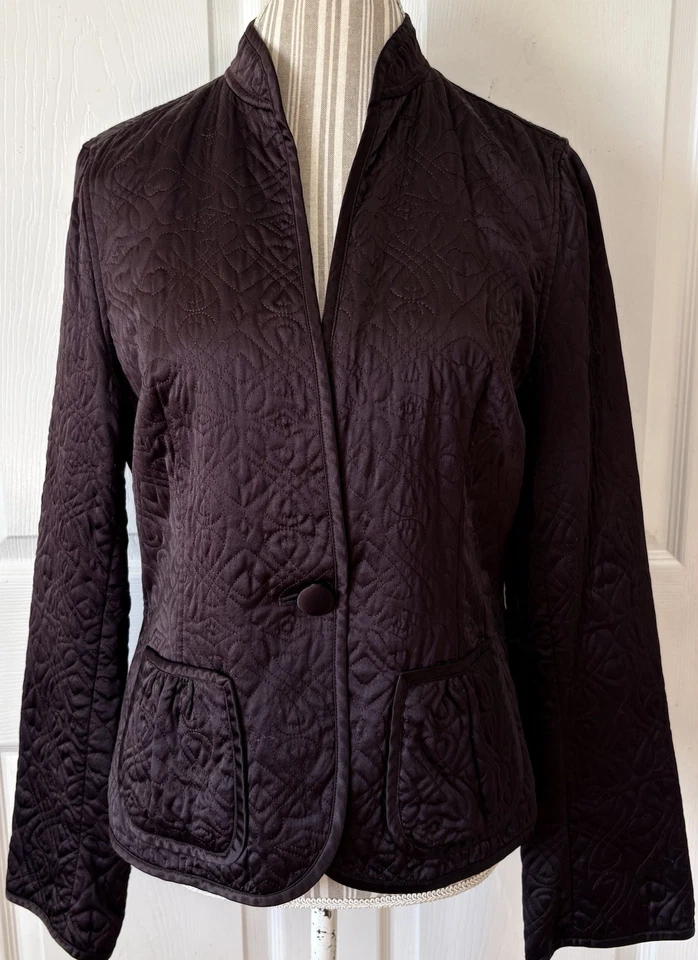 Chaqueta asiática acolchada 100 % seda marrón Banana Republic cuello mandarín XL ~ NUEVA SIN ETIQUETAS Foto 1 de 4