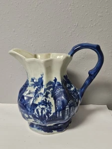 VINTAGE VICTORIA WARE IRONSTONE FLOW BLUE PITCHER FLOW BLUE OCTAGONAL PITCHER 7" - Picture 1 of 4