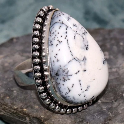 Anillo enchapado en plata 925 ópalo dendrítico EE. UU. 6,5 clásico regalo atemporal GW Foto 1 de 3