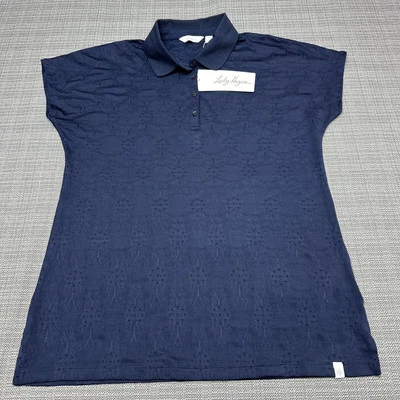 Lady Hagen Polo Shirt Womens Medium Eyelet Dolman Blue Floral Golf Tennis - Image 1 of 4