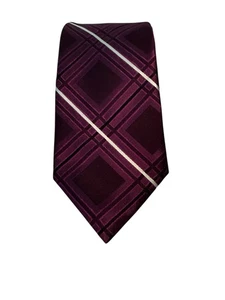 Murano Men's Tie Burgundy ( Plum ) 100% Silk Plaid - Picture 1 of 3
