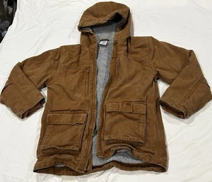 Boys Carhartt Sherpa Jacket Distressed Thrashed Tan Hooded Juniors Size M 10/12 - Picture 1 of 6