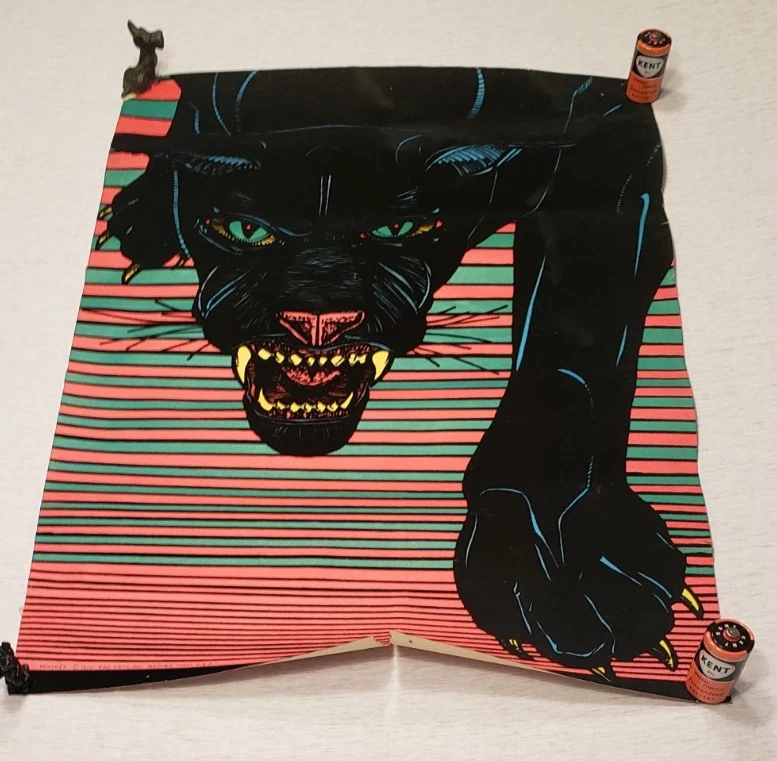 VINTAGE 1973 PRO ARTS BLACK PANTHER BLACK LIGHT POSTER FLOCKED VELVET - image 1 of 4