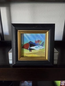 Bill Renc signierter Kunstdruck 5,75" bemalt Fischgalerie Dunedin FL gerahmt Vintage - Bild 1 von 9