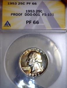 1953 ERROR ANACS PR66 DDO FS #101 Washington Quarter Coin Doubled Die GEM PROOF - Picture 1 of 10