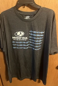 CAMISETA MUSSY OAK FISHING Auténtica Gris con Pez Azul - Manga Corta - Imagen 1 de 2