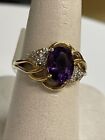 10K Solid Yellow Gold Genuine Amethyst & Diamond Ring 2.5 Grams Size 6. # I-2449