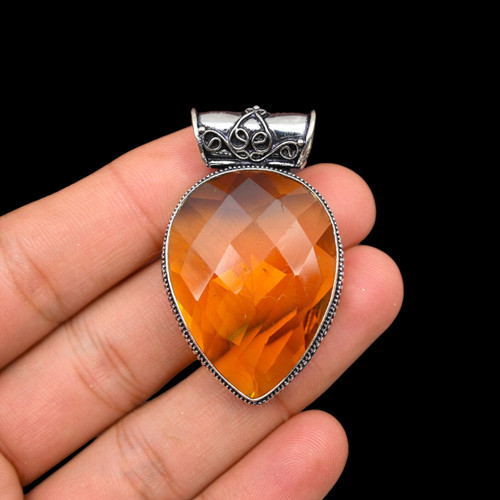 VETEMENTS Citrine Gemstone Pendant Handmade 925 Sterling Silver Citrine Jewelry Pendant