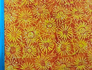Batik Indonesian 100% cotton - "RED SUNFLOWERS" x 2m - Picture 1 of 1