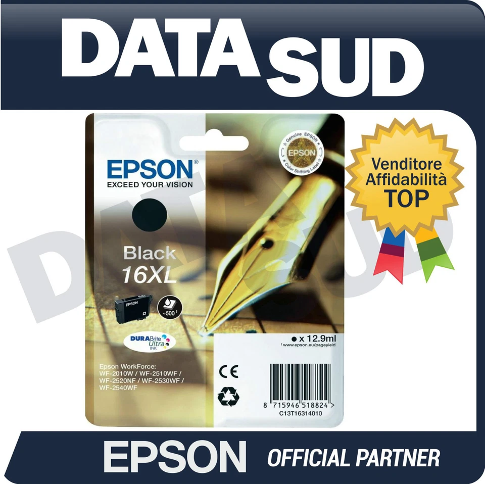2 CARTUCCE ORIGINALI EPSON 16XL NERO BLACK INK-JET WF 2010W,WF 2510WF,WF 2520NF - Immagine 1 di 1