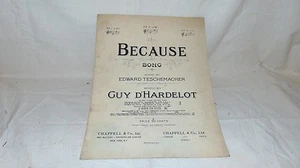 VINTAGE SHEET MUSIC 1919 BECAUSE SONG EDWARD TESCHEMACHER GUY D HARDELOT - Picture 1 of 7