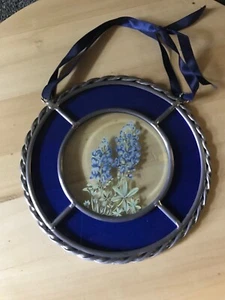 VINTAGE HAND PAINTED HAND MADE CIRCLE OF LIFE COLBALT BLUE SUNCATCHER - Picture 1 of 6