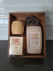 English Leather 4 oz After Shave, 6 oz Soap on a Rope in wood box Set - Picture 1 of 6