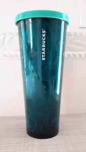 Starbucks Teal Green Botanical 24 oz Tumbler For Cold Beverages No Straw Used - Bild 1 von 9