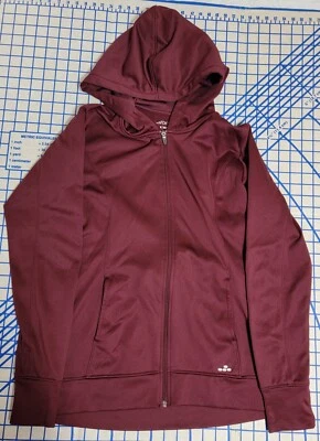 Bcg Women's Full Zip Burgundy Long Sleeve Hooded Jacket Size Small Thumb Holes - Image 1 of 4