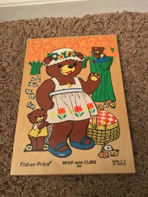 Vintage Fisher Price Bear And Cubs 506 Wooden Puzzle 10 Pieces - Image 1 of 4