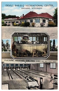 Devils Bar Rec Center Baraboo Wisconsin WI Bowling Linen c1940 Postcard UNP - Picture 1 of 4