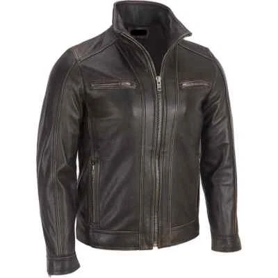 Chaqueta de cuero de vaca genuino con costura descolorida de remache negro para hombre - TODAS LAS TALLAS Foto 1 de 4