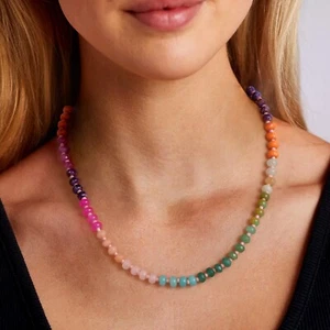 Summer Beach Colorful Women Bohemian Natural Stone Beaded Necklace Choker - Picture 1 of 13