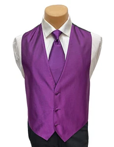 Men's Prism Violet Tuxedo Vest & Tie Purple Herringbone Wedding Groom Prom - Picture 1 of 4