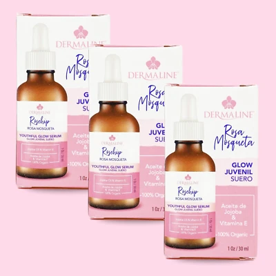 Suero Dermaline Rosehip Youth Glow 1 oz - con aceite de jojoba y vitamina E (paquete de 3) Foto 1 de 4