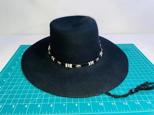 Vintage Madcaps Paris New York Black 100% Wool Hat Medium Buckle Western - Picture 1 of 17