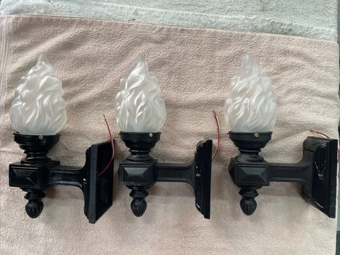 Large Size Antique Original Set Of 3 Perfect Cast Iron Porch Lights Restored Cover